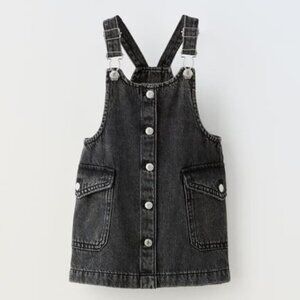 Zara Kids Girls Black Denim Overall Dress